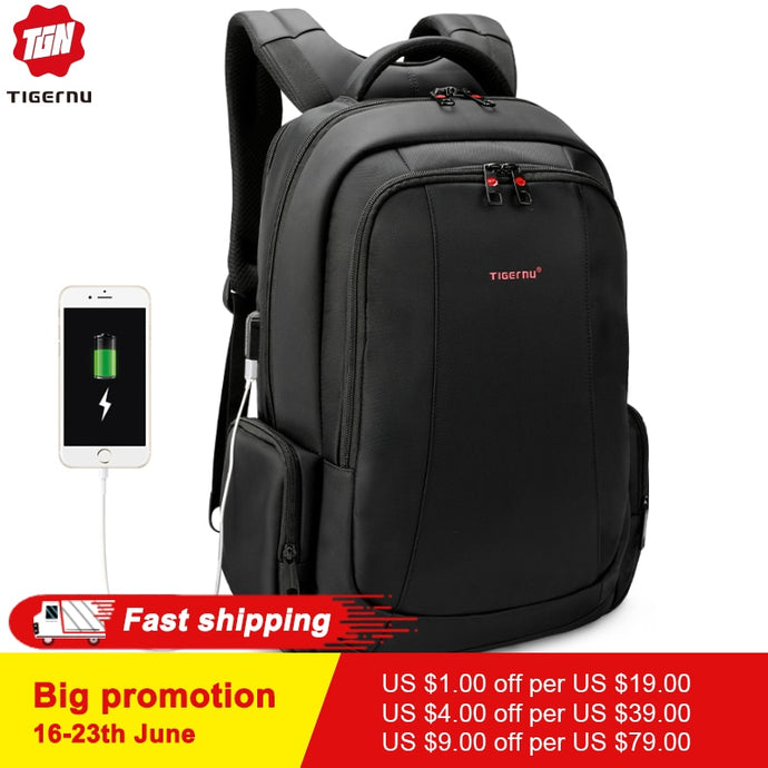 Tigernu 15.6inch 27L USB Charging Anti theft Waterproof Nylon Mochila Travel Men Backpacks Bags Casual Business Laptop Backpack